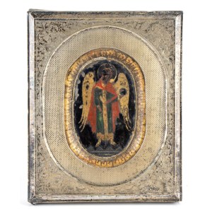 Russian Icon depicting the Archangel Gabriel with silver riza - Moscow 1896-1908