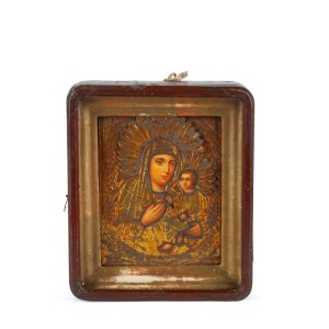 Russian Icon depicting the Mother of God of Kazan with riza - 20th century