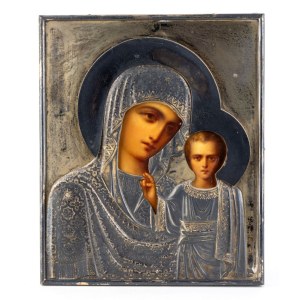 VLADIMIR IVANOVICH MOROZOV, Russian Icon depicting the Our Lady of Kazan with silver riza - St. Petersburg, 1908-1926