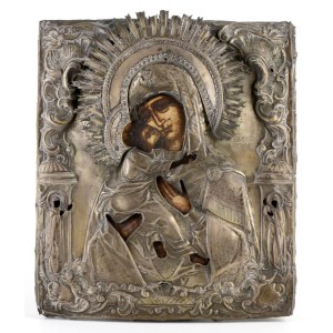 Russian icon depicting the Mother of God of Vladimir (Vladimirskaya) with a riza - 19th century