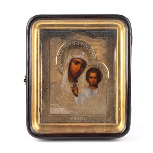 Russian icon depicting the Madonna of Kazan with silver riza - Moscow, 1893