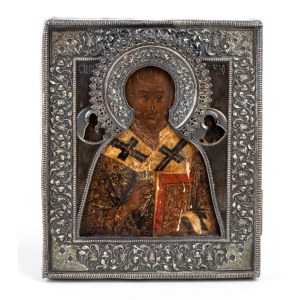 VASILIEVICH ZAKHROVIVAN, Russian Icon depicting Saint Nicola the Thaumaturge with silver riza - Moscow, 1853