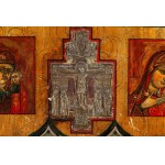 Russian Composite Devotional Shrine (Kiot) with Bronze Travelling Icon (Skladen'), Crucifix and Devotional Plaques - late 19th century (circa 1880-1900)