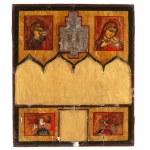 Russian Composite Devotional Shrine (Kiot) with Bronze Travelling Icon (Skladen'), Crucifix and Devotional Plaques - late 19th century (circa 1880-1900)