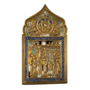 Travel icon depicting the Protection of the Veil (Pokrov) of the Mother of God - Early 20th century