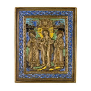 Travel icon depicting the Three Holy Hierarchs - Early 20th century