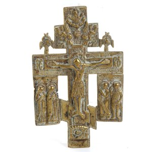 A Russian bronze travel icon depicting the Orthodox cross - 19th century