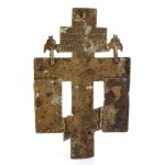 A Russian bronze travel icon depicting the Orthodox cross - 19th century