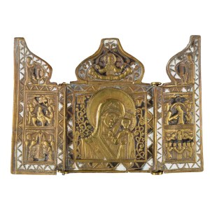 Travel triptych depicting the Virgin of Kazan - 19th century