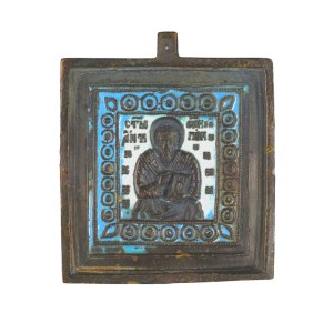 Travel icon depicting Saint Antipas and the Deesis - 19th century