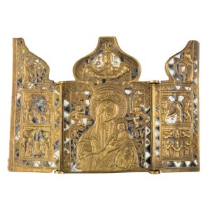 Travel triptych depicting the Hodegetria with the symbols of the Passion - 19th century