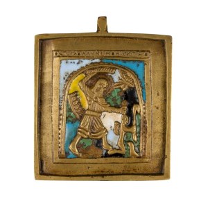 Travel icon depicting Saint Nicetas slaying the demon - 19th century