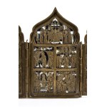 Travel polyptych depicting the Twelve Orthodox Feasts and four miraculous apparitions of the Virgin - 19th century