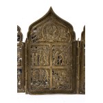 Travel polyptych depicting the Twelve Orthodox Feasts and four miraculous apparitions of the Virgin - 19th century