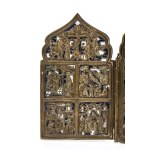 Travel polyptych depicting the Twelve Orthodox Feasts and four miraculous apparitions of the Virgin - 19th century