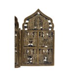 Travel polyptych depicting the Twelve Orthodox Feasts and four miraculous apparitions of the Virgin - 19th century