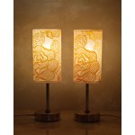 A pair of night lamps with lampshades covered in vintage fabric, Germany, 1960s.