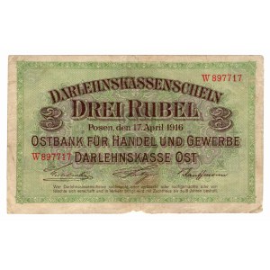 3 Ruble 1916, seria W 897717, Poznań