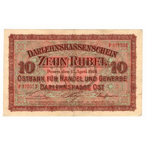 10 rubles, 1916, series F 377533, Poznań