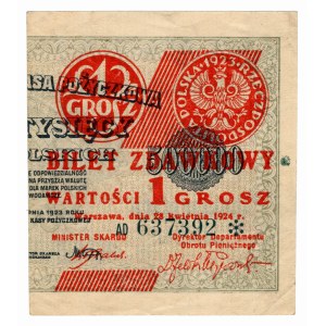 Single-use ticket, 1 grosz, 1924, series AD 637392*, right half