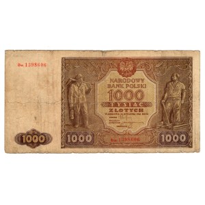 1,000 zloty, 1946, Series Bw. 1398606 – a rare replacement series