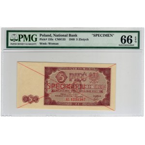 5 zlotych 1948, AL Series, SPECIMEN 2gi MAX - PMG 66 EPQ