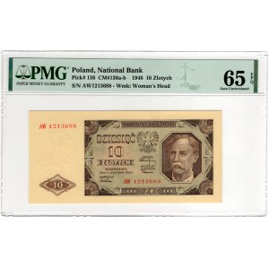 10 zlotych, 1948, AW series 1213688 - PMG 65 EPQ