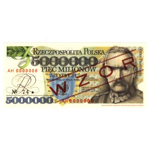 5,000,000 Zlotys, 1995, Series AH 0000000 (Andrzej Heidrich), SAMPLE