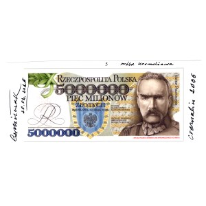 5 000 000 Złotych 1995 - BEZ SERII I NUMERU, JEDNOSTRONNY DRUK PRÓBNY, UNIKAT Z AUTOGRAFEM CZESŁAWA MIŁCZAKA !!!