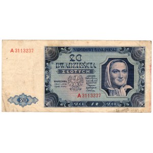 20 złotych 1948, seria A 3113237 - rzadka, pierwsza seria