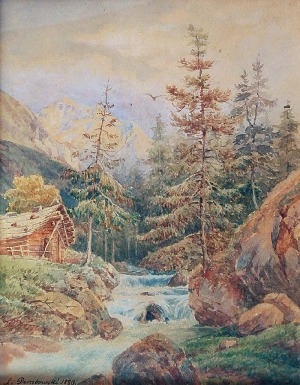 Leon DEMBOWSKI (1823-1904), Krajowidok z potokiem górskim, 1889