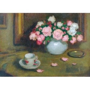 Alfons KARPIŃSKI (1875-1961), Róże i filiżanka