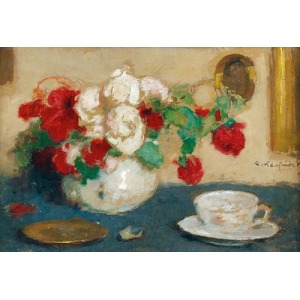 Alfons KARPIŃSKI (1875-1961), Czerwone i białe róże w wazonie