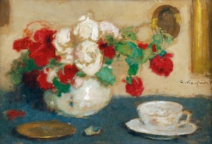 Alfons KARPIŃSKI (1875-1961), Czerwone i białe róże w wazonie