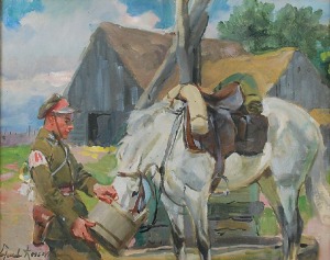 Wojciech KOSSAK (1856-1942), Ułan pojący konia, 1928