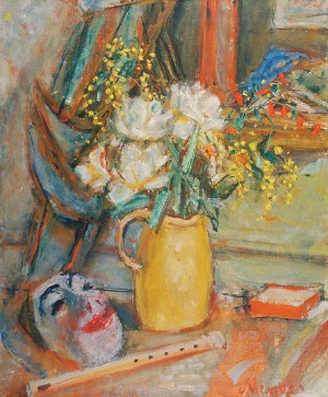 Zygmunt MENKES (1896-1986), Martwa natura z kwiatami, maską i fletem
