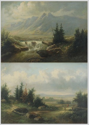 Aniela KOSTKA (XIX w.), Pejzaż ze sztafażem - para obrazów