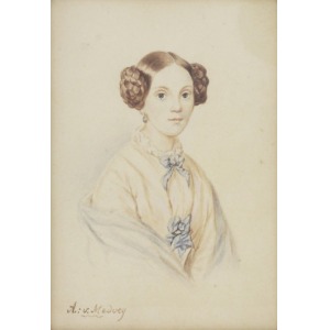 August von MEDVEY (XIX/XX w.), Portret kobiety z niebieską kokardą