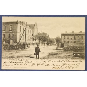 [Szczytno - Poczta, Szkoła] Ortelsburg Bahnhofstrasse mit Post u. Töchterschule. Moslehner.