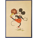 Mickey Mouse in a Legia Warsaw jersey with a soccer ball. Hand-colored, JP.
