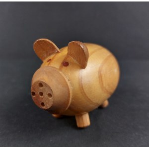 Wooden salt shaker. Pig.