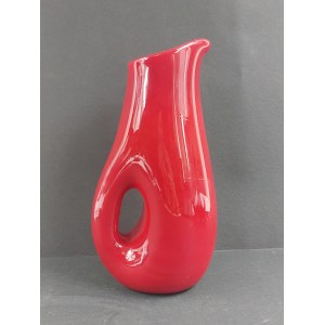 Wołomin Glassworks? Deep red vase | jug with a hole. Second half of the 20th century.