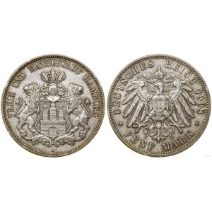 Germania, 5 marchi, 1908 J, Amburgo