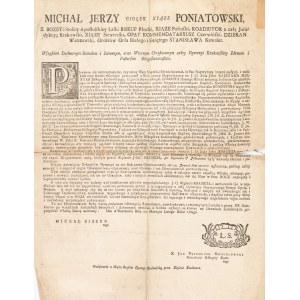 Michał Jerzy Poniatowski. Announcement of the Prince Coadjutor’s Assumption of Leadership of the Diocese of Kraków. No place [1782].