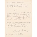 Władysław Broniewski (1897–1962), poet—A poem dedicated to Ewa Szelburg-Zarembina. Dated Zakopane, September 28, 1951.