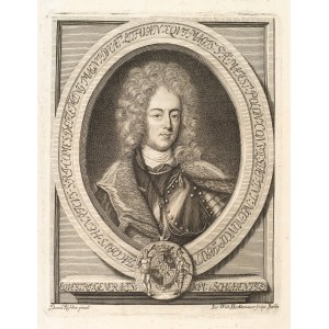 Flemming Jakub Henryk (1667–1728), general of the horse artillery, minister to Augustus II, Lithuanian equerry, and a close friend of Stanisław Poniatowski, the king’s father. Engraving by J. W. Heckenauer. First half of the 18th century.