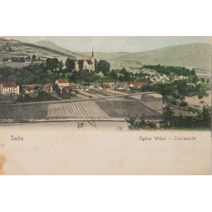 [Sucha Beskidzka]. General view (postcard). No place, no year, no publisher. Postcard in the pre-1905 format.