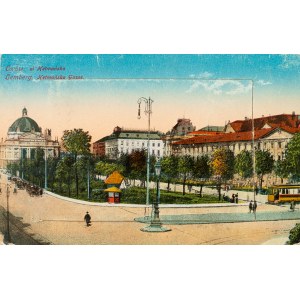[Lviv—a small leporello-style album]. Eight views of the city (leporello, 6 x 8 cm when folded), mounted on a postcard featuring a view of Hetmańska Street.