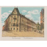 [Lviv—a small leporello-style album]. Eight views of the city (leporello, 6 x 8 cm when folded), mounted on a postcard featuring a view of Hetmańska Street.