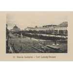 [Lviv—a small leporello-style album]. Ten views of the city (leporello, 5.5 x 8 cm when folded), mounted on a postcard featuring a view of the Mickiewicz Column.